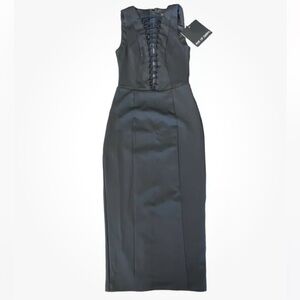 Tiger Mist sz S dress Elegant Black Sleeveless deep lace up plunge neck new